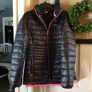 Fila pink and black nano puff coat / jacket